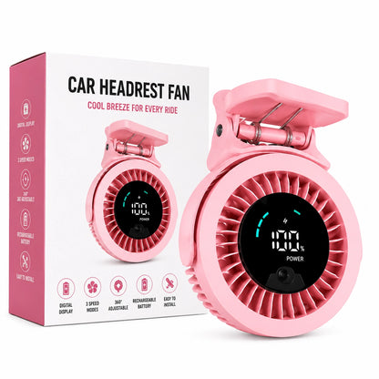 Portable Rechargeable Car Headrest Fan with Digital Display
